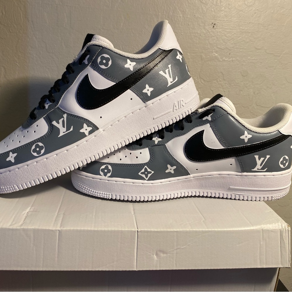 Custom made nike air force 1 lv shoes black and grey